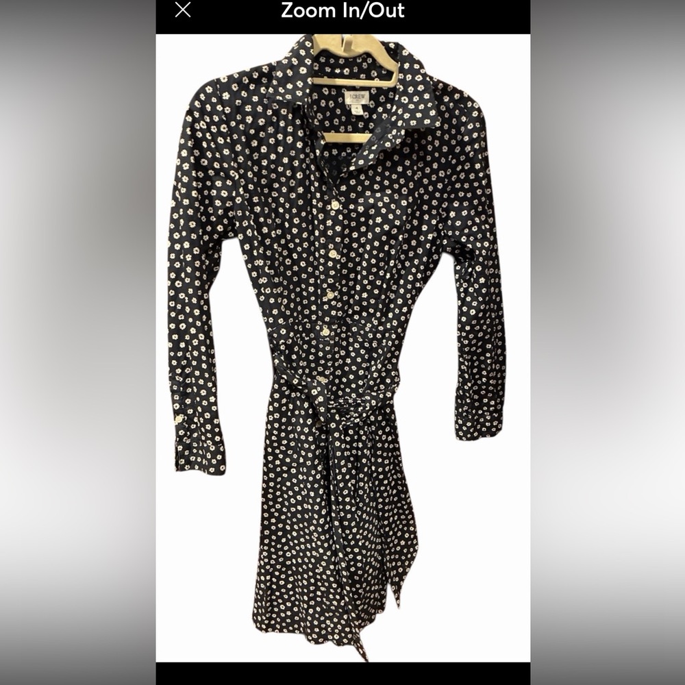 Black Button-Front Shirt Dress with White Ditsy Floral Print